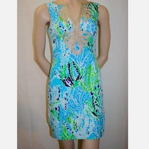 🩵🌴 Lilly Pulitzer • Janice Shift Dress Spa Blue Let's Cha Cha•SIZE 4